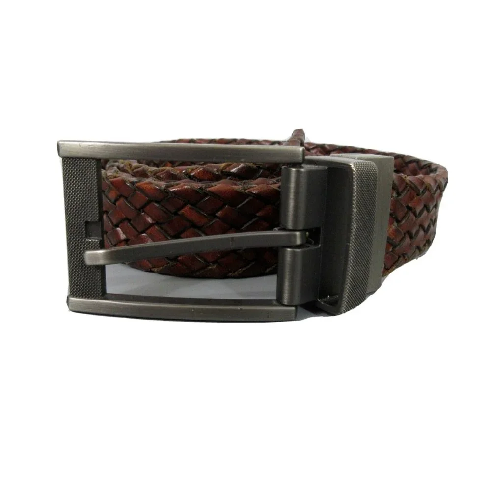 Beltox Fine Casual Leather Brown Braided Belt Sz 40 Metal Buckle 1 1/4” x 42.5